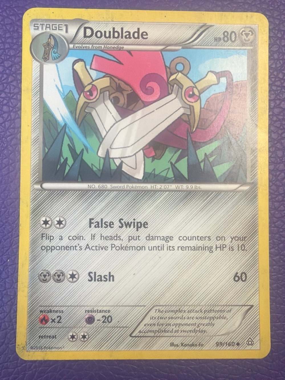 Pokemon Doublade Trading Card - Yellow Border, Pink & Gold Artwork